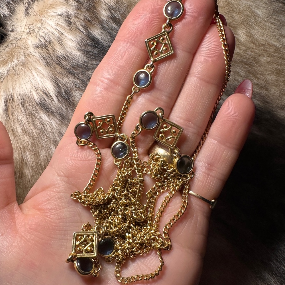 Vintage Austrian Azul Crystal Gold Tone Chain Necklace - Picture 6 of 6